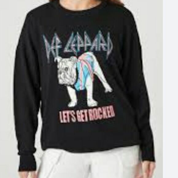 Forever 21 Black Crew Neck Sweater with Rock Band Graphic Oversized Small - Picture 1 of 15